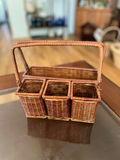 Vintage Woven wicker utensil/napkin holder and vintage wicker basket - thumbnail 10 of 13