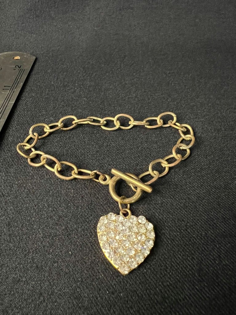 Gold-tone bracelet with pavé heart charm - image 1 of 4