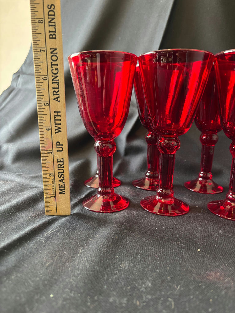 Vintage Red glass goblets, a wooden meat tenderizer, and 2 glass mason containers - image 4 of 10