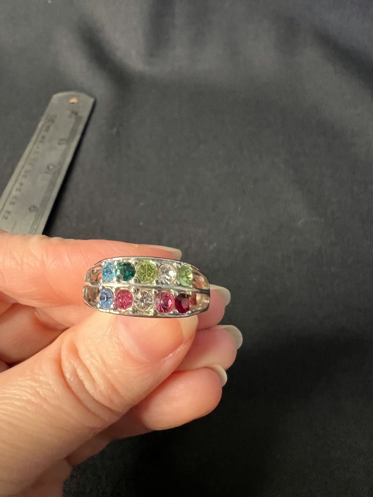 Silver-tone two-row multicolor stone ring - image 3 of 7