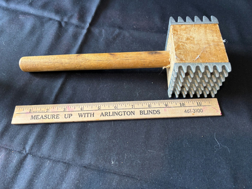 Vintage Red glass goblets, a wooden meat tenderizer, and 2 glass mason containers - image 9 of 10
