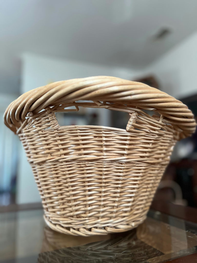 Vintage wicker basket with handle, vintage wicker laundry basket and painted farm tote - image 6 of 23