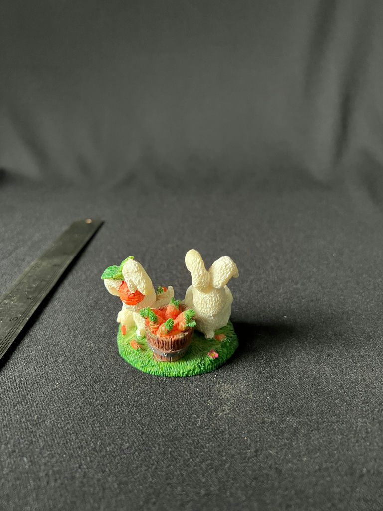 Two white bunny figurines with carrot basket - image 4 of 9