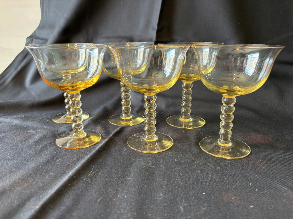 Vintage Amber-tinted stemmed wine and coupe glasses - image 3 of 10