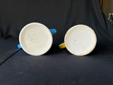 Pair of small ceramic pitchers with blue and yellow floral glaze - thumbnail 3 of 4