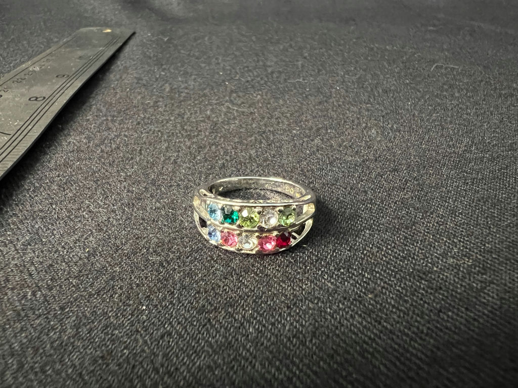Silver-tone two-row multicolor stone ring - image 1 of 7