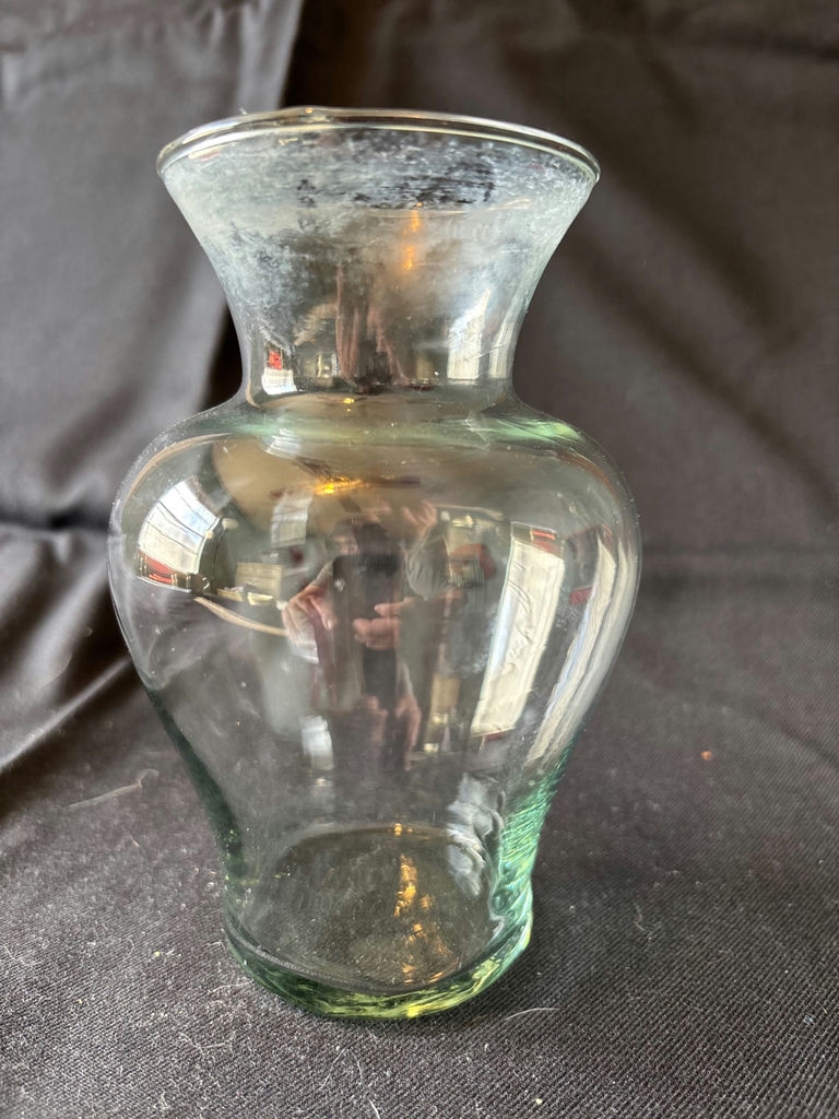 Glass vase and scalloped white ceramic bowl - image 1 of 8