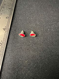 Three pairs of earrings: red enamel studs, color‑enamel hoops, and gold-tone pearl studs - thumbnail 2 of 9