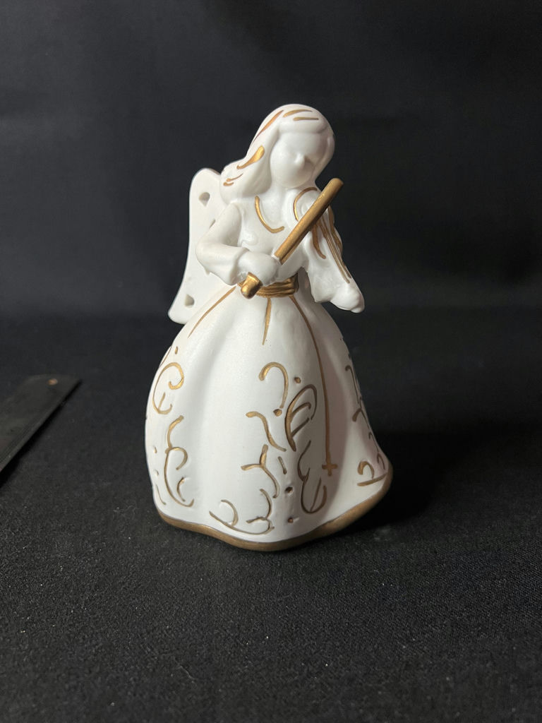 Vintage Department 56 gold-painted porelain cherubs, ceramic angel figurine, skark's tooth necklace - image 7 of 13