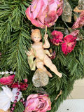 Vintage Evergreen Christmas cherub wreath and decorative greens with candle and vases - thumbnail 4 of 12