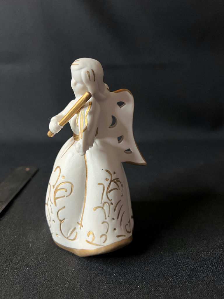 Vintage Department 56 gold-painted porelain cherubs, ceramic angel figurine, skark's tooth necklace - image 11 of 13