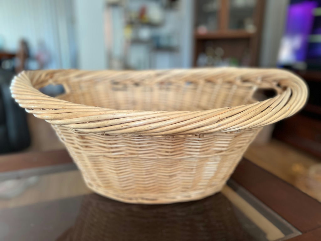 Vintage wicker basket with handle, vintage wicker laundry basket and painted farm tote - image 5 of 23