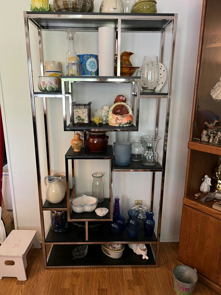 Vintage wood display cabinet and metal book shelf  - image 5 of 6