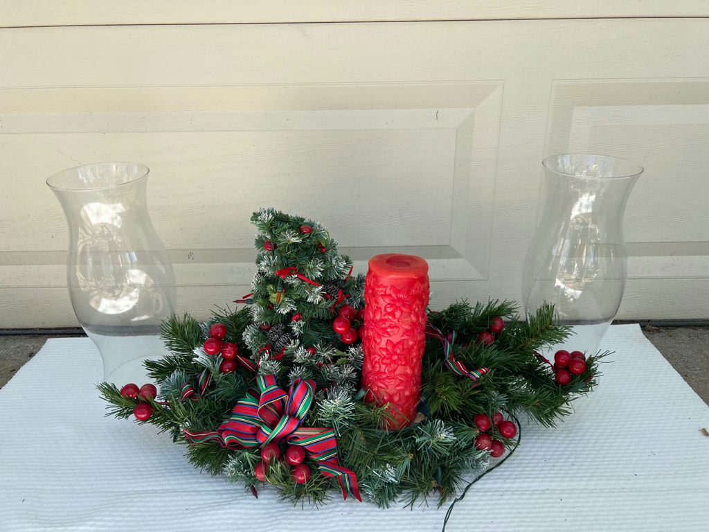 Vintage Evergreen Christmas cherub wreath and decorative greens with candle and vases - image 8 of 12