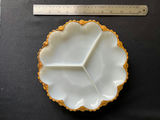Vintage Precious Moments lidded keepsake dish, Milk Glass divided plate with gold rim, and ceramic ashtray - thumbnail 1 of 9