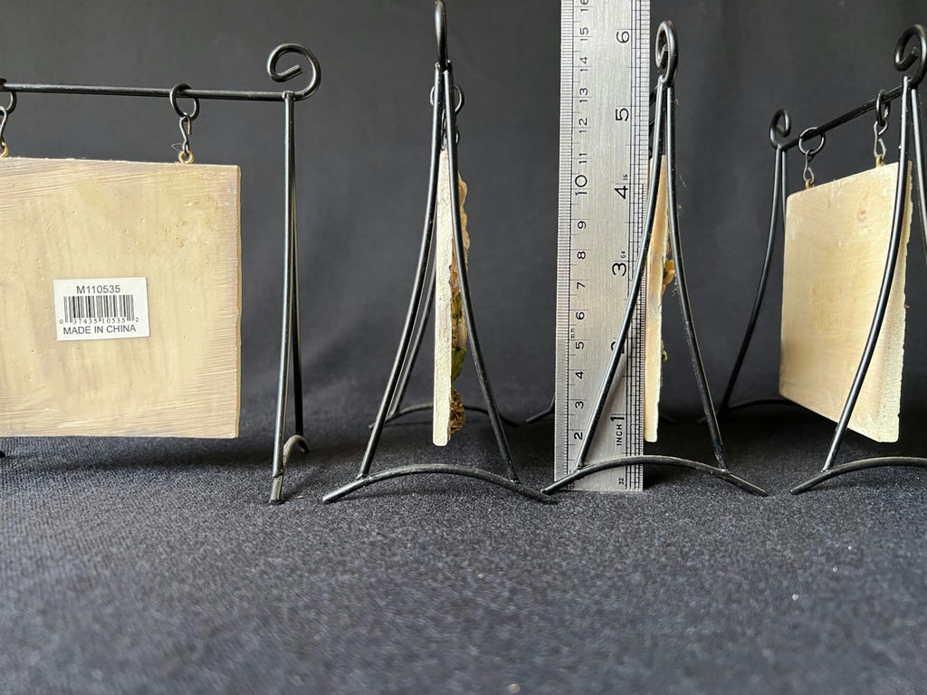 Floral embossed ceramic tiles on metal display stands, sculpted ceramic yellow rose - image 7 of 13