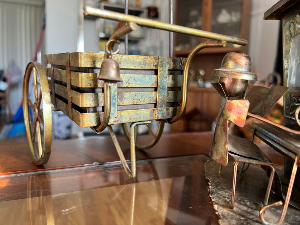 Mid-Century Copper and Brass Sculptures: Saloon Piano Man, Ice Cream Wagon - image 2 of 8