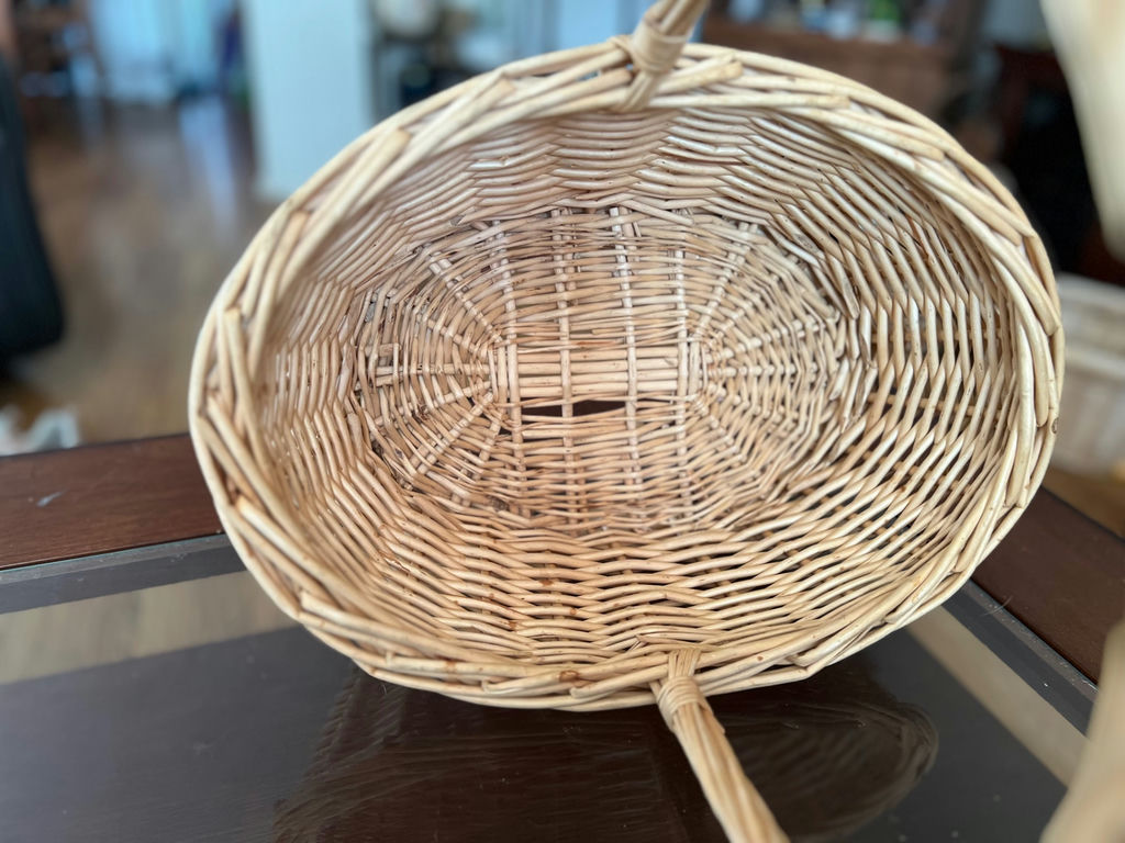 Vintage wicker basket with handle, vintage wicker laundry basket and painted farm tote - image 21 of 23