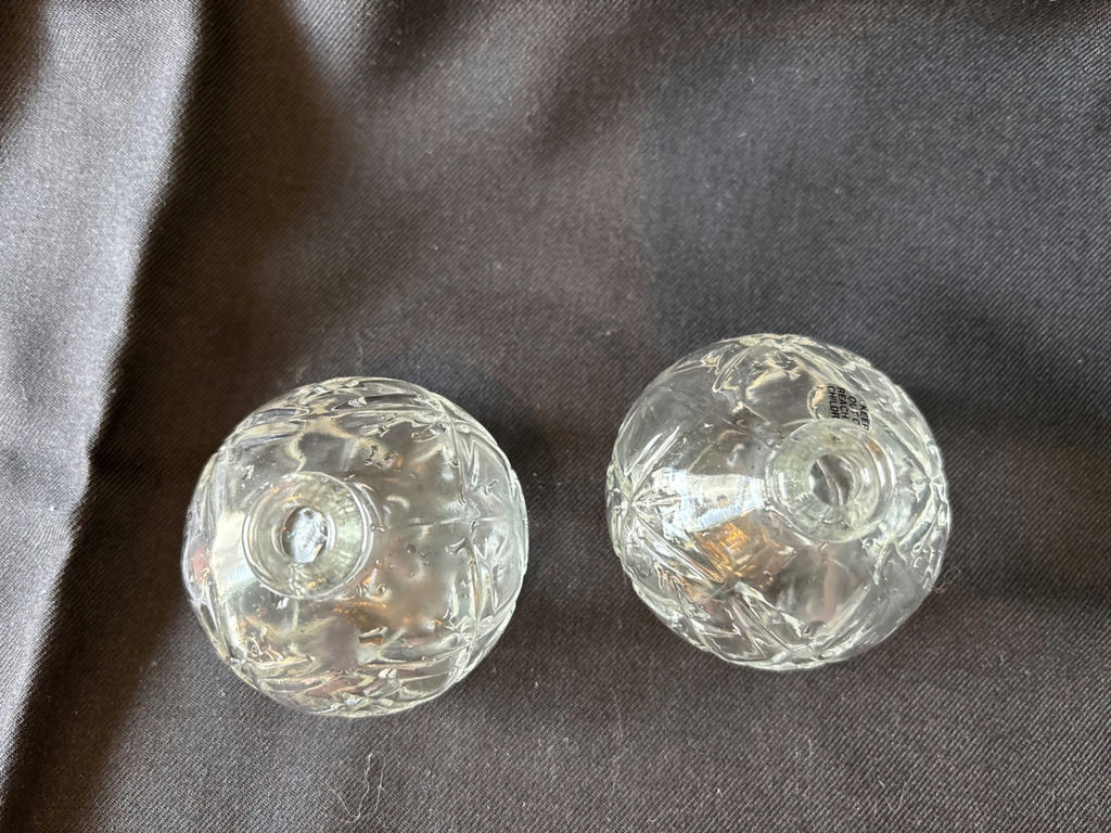 Crystal cake stand with matching dome, crystal candle holders and diamond cut salt and pepper shaker bottles - image 5 of 10