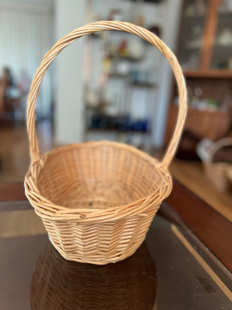 Vintage wicker basket with handle, vintage wicker laundry basket and painted farm tote - image 18 of 23