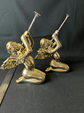 Vintage Department 56 gold-painted porelain cherubs, ceramic angel figurine, skark's tooth necklace - thumbnail 1 of 13