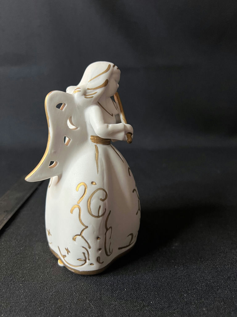 Vintage Department 56 gold-painted porelain cherubs, ceramic angel figurine, skark's tooth necklace - image 8 of 13
