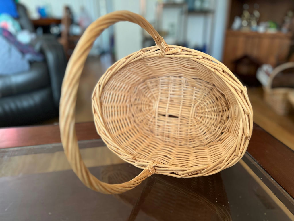 Vintage wicker basket with handle, vintage wicker laundry basket and painted farm tote - image 22 of 23