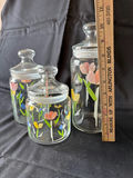 Vintage carafe, hand-painted glass storage jars, and ceramic condiment jars with floral and fruit designs - thumbnail 4 of 7