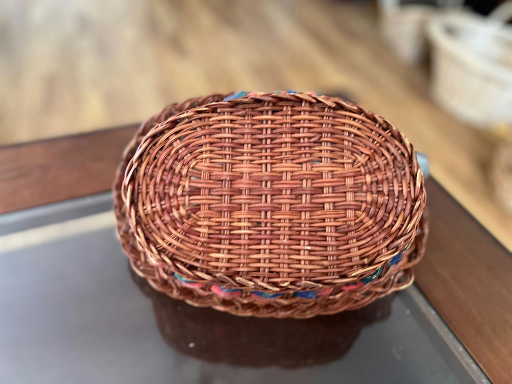 Vintage Woven wicker utensil/napkin holder and vintage wicker basket - image 1 of 13