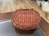 Vintage Woven wicker utensil/napkin holder and vintage wicker basket - thumbnail 1 of 13
