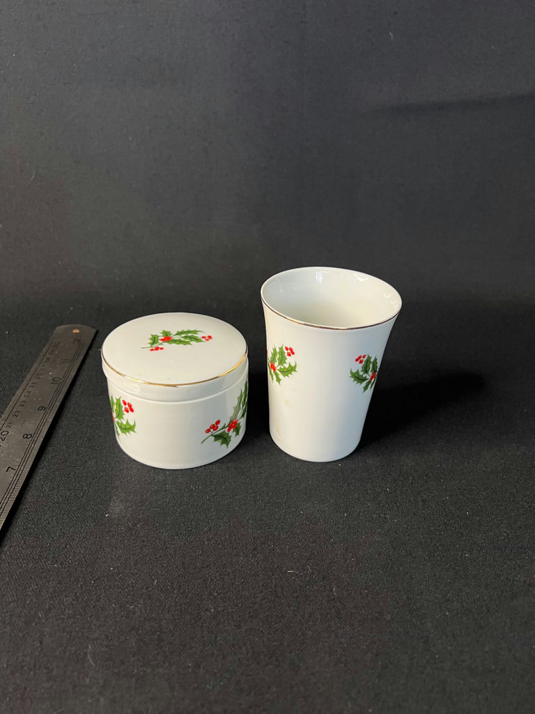 Vintage Beacon Hill Holly motif porcelain jar and tumbler - image 1 of 3