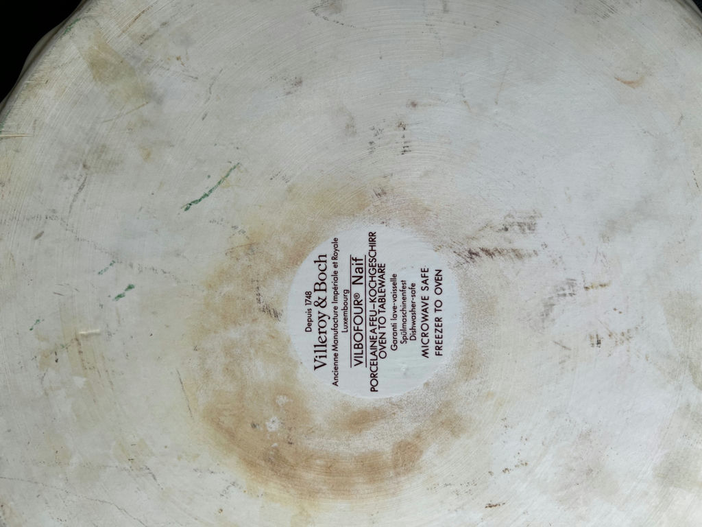 Decorative ceramic pie plate with pastoral scene and round silver-plated tray - image 4 of 6