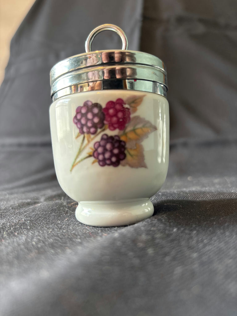 Vintage carafe, hand-painted glass storage jars, and ceramic condiment jars with floral and fruit designs - image 7 of 7