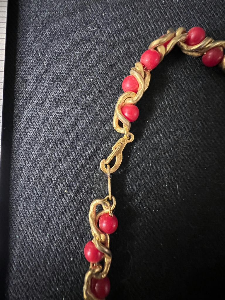 Gold-tone chain necklace with red beads - image 8 of 8