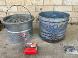 Antique metal bait buckets and enameled pot - thumbnail 7 of 19