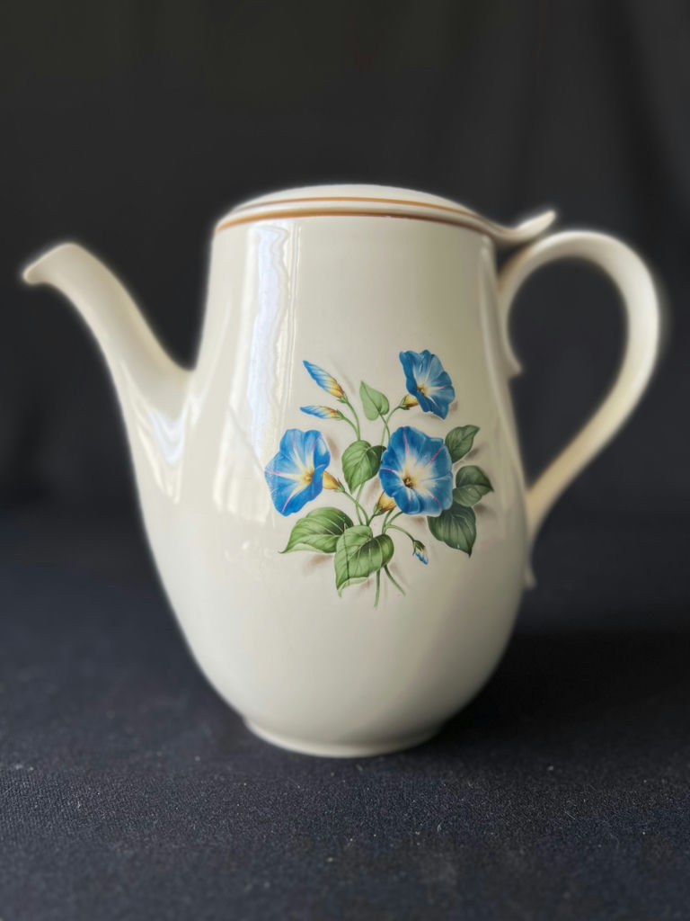 Vintage Wedgewood "Blue Delphi" lidded Coffeepot, Decorative porcelain basket, ceramic dish, ceramic elephant creamer pitcher - image 2 of 10