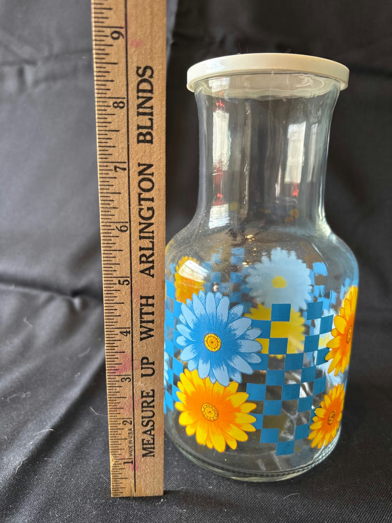 Vintage carafe, hand-painted glass storage jars, and ceramic condiment jars with floral and fruit designs - image 2 of 7