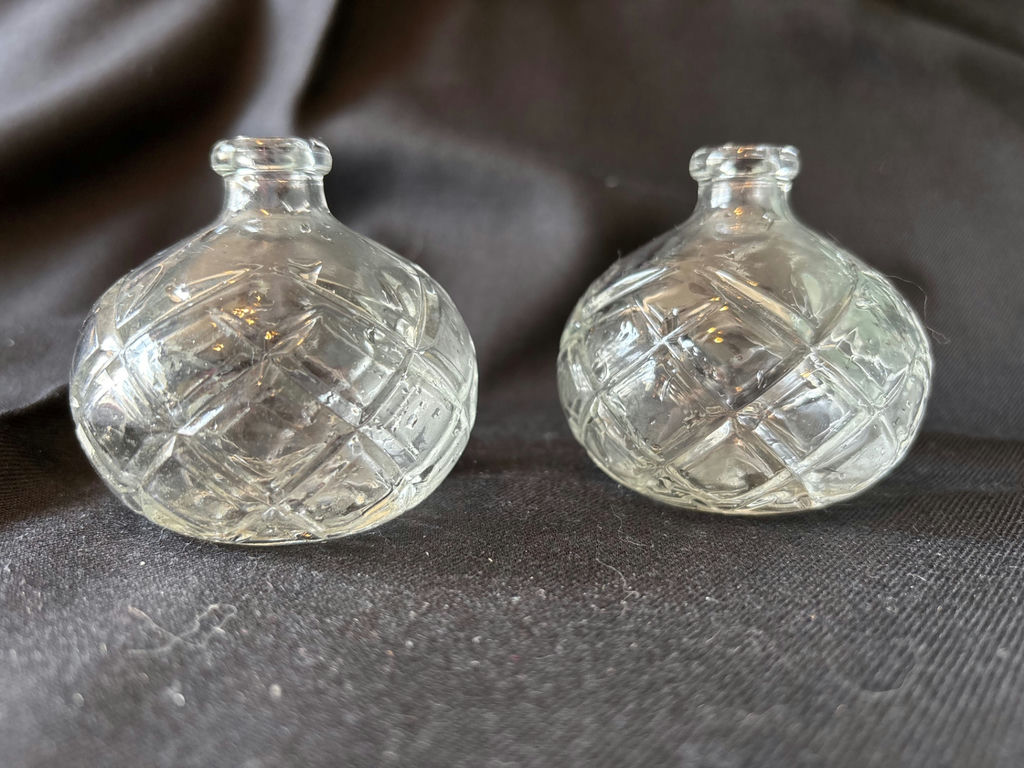 Crystal cake stand with matching dome, crystal candle holders and diamond cut salt and pepper shaker bottles - image 6 of 10