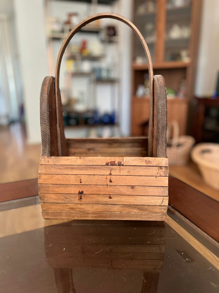 Vintage wicker basket with handle, vintage wicker laundry basket and painted farm tote - image 12 of 23