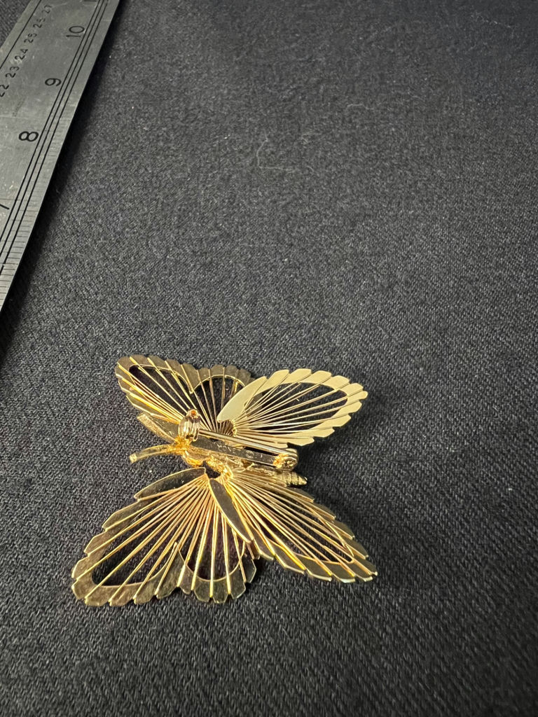 Vintage Gold butterfly brooch, gold leaf pendant, and seed-bead necklaces - image 7 of 9