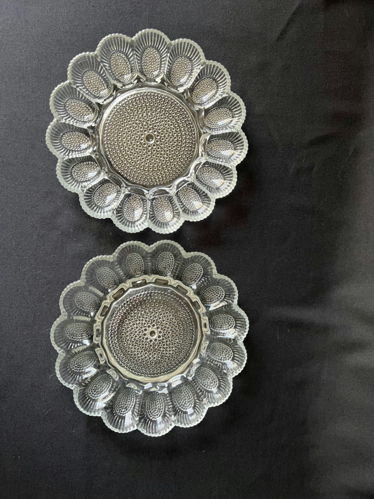 Pair of scalloped-edge, glass, deviled egg serving platters - image 2 of 3