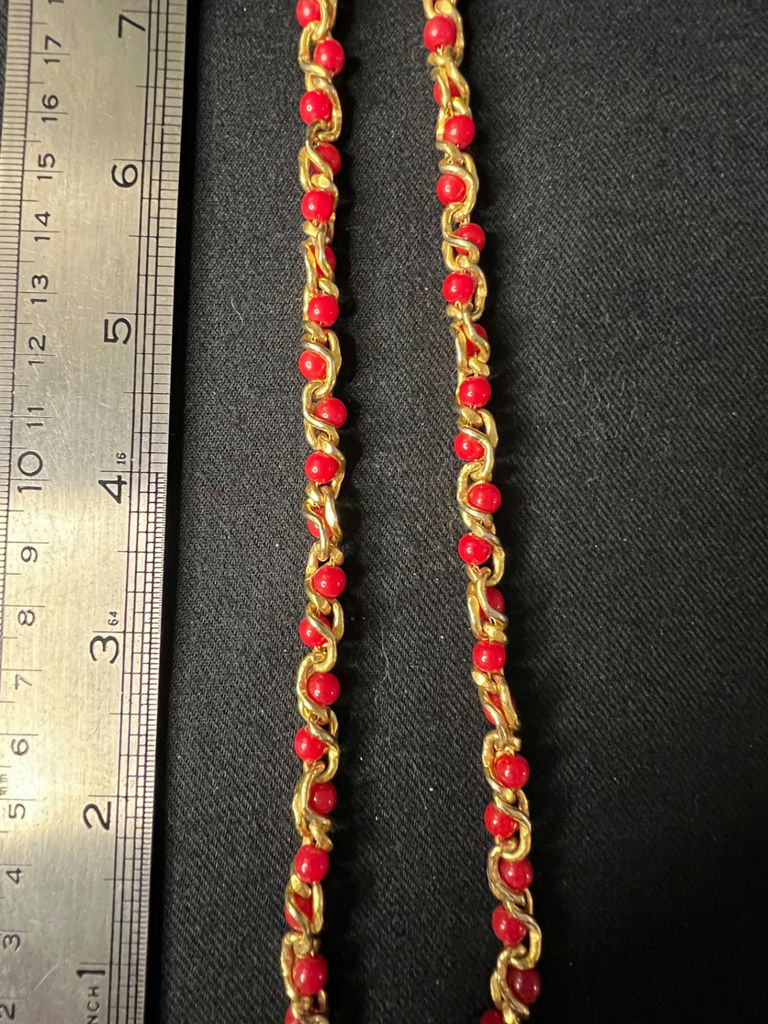 Gold-tone chain necklace with red beads - image 7 of 8