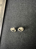 Three pairs of earrings: red enamel studs, color‑enamel hoops, and gold-tone pearl studs - thumbnail 3 of 9