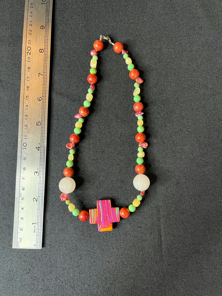 Beaded jewelry collection: leaf pendant, turquoise colored necklaces, cross pendant necklace, and bracelet - image 12 of 15