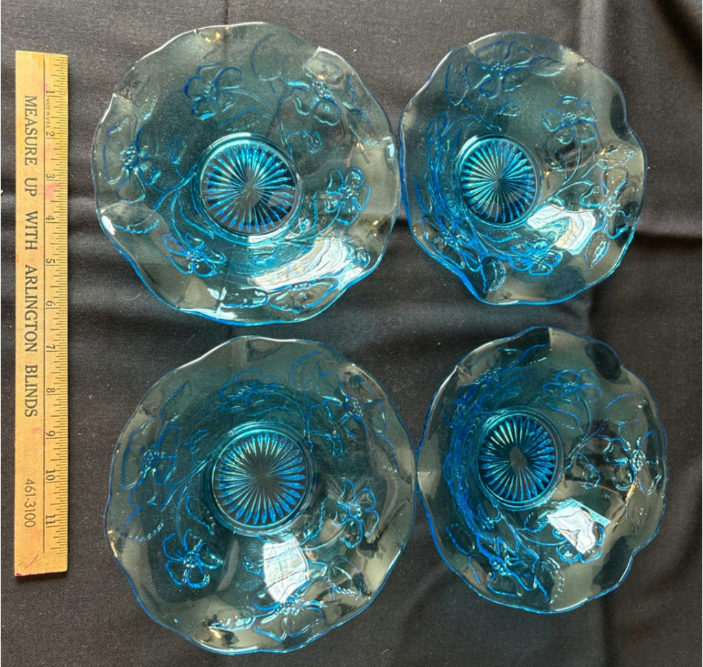 Vintage Opal Aqua Blue glass pedestal compote cups, glasses, and bowls - image 8 of 9