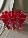Vintage Red glass goblets, a wooden meat tenderizer, and 2 glass mason containers - thumbnail 2 of 10