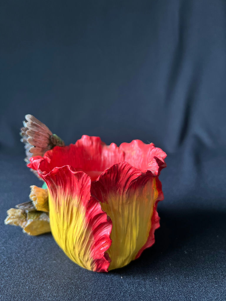 Colorful flower sculpture with hummingbird and cowboy figurine - image 2 of 11
