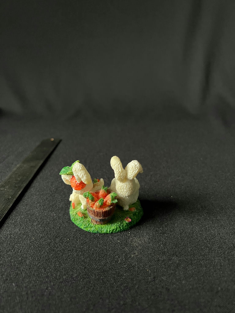 Two white bunny figurines with carrot basket - image 5 of 9