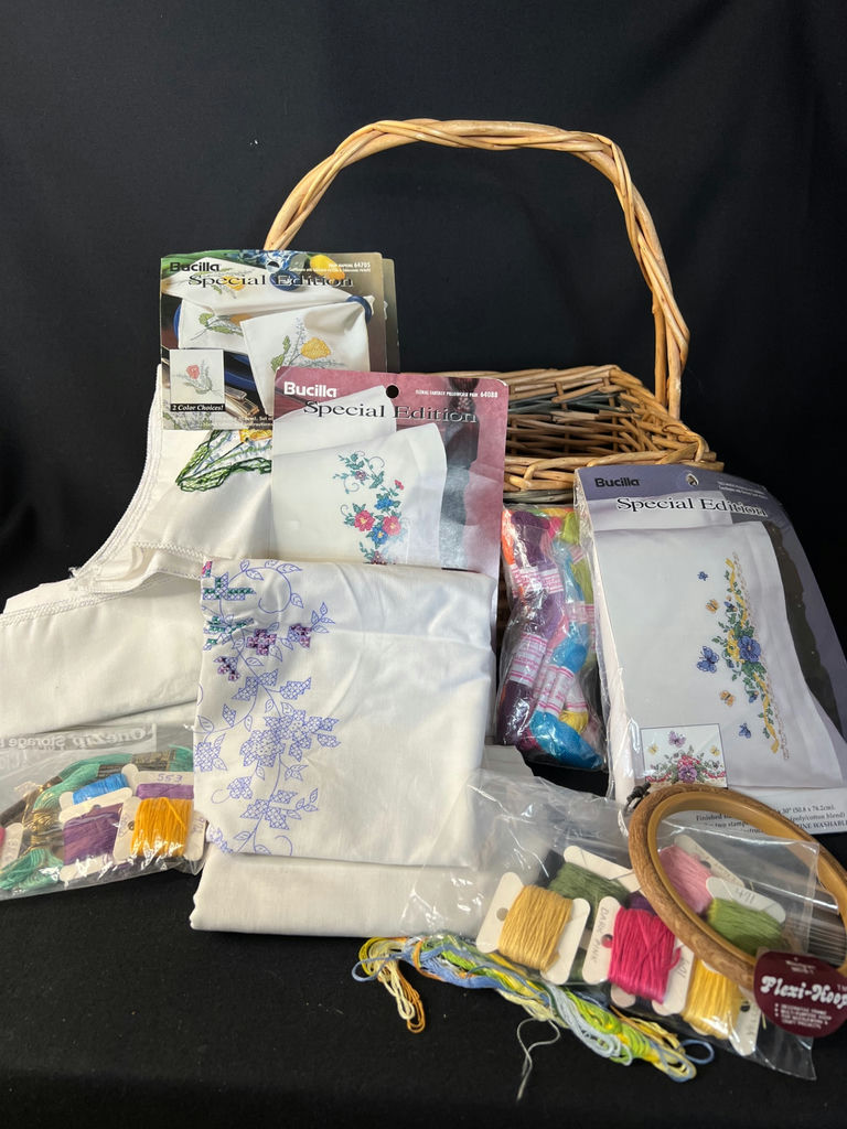 Assorted vintage embroidery kits, floss, beads, and craft supplies - image 2 of 11