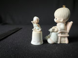 Enesco Precious Moments Purrfect Grandma thimble and Grandpa Ornament; Handmade Vicki Lane bunny figurine - thumbnail 3 of 13